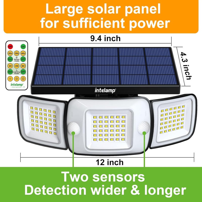 intelamp Solar Flood Lights Outdoor Waterproof, 6000mAh 1200LM Solar Powered Dual Motion Sensor LED Lighting Dusk to Dawn Security Floodlight Exterior with Remote for Outside Garden House Yard Porch - Image 3